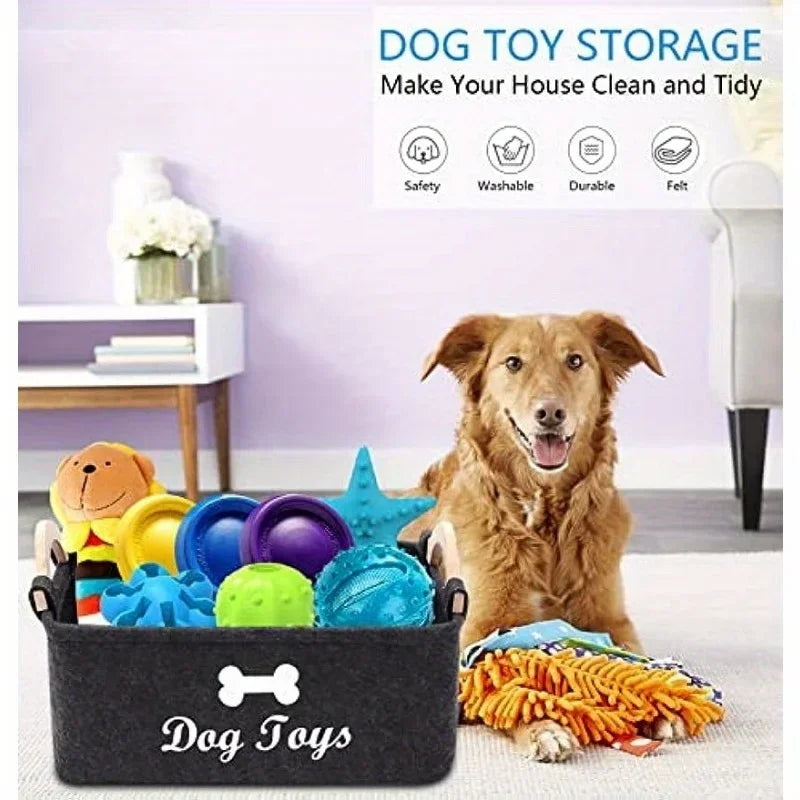 Felt Pet Toy Storage Basket – Cat & Dog Organizer | Letter Print