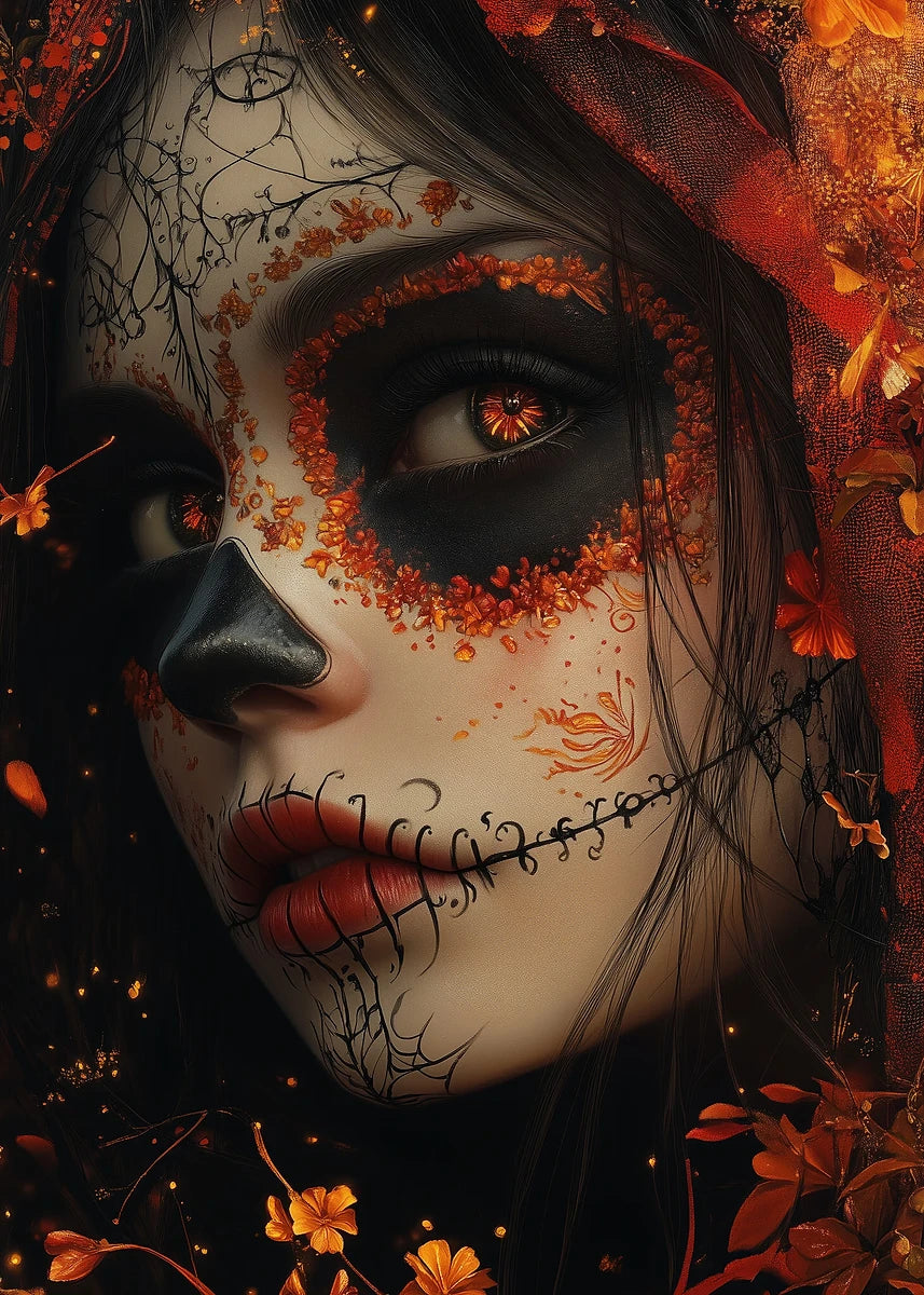 Day of the Dead Skull Girl Canvas Wall Art | Los Muertos Print