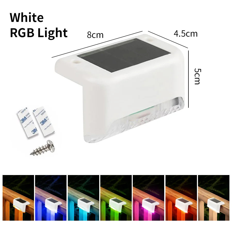 Solar Stairs Light Outdoor Waterproof Solar Powered Garden Lamps for Railing Deck Step Yard Patio Pathway Fence Light Peaceful Pleasures Health and Wellness white-RGB 1 Solar Stair Light