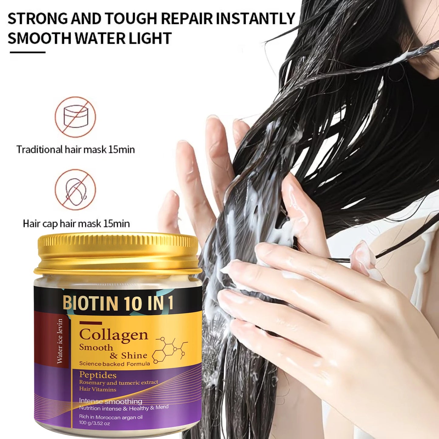 Collagen & Keratin Hair Mask | Biotin 10-in-1 Formula 100g Hair Treatment Mask Peaceful Pleasures Health and Wellness