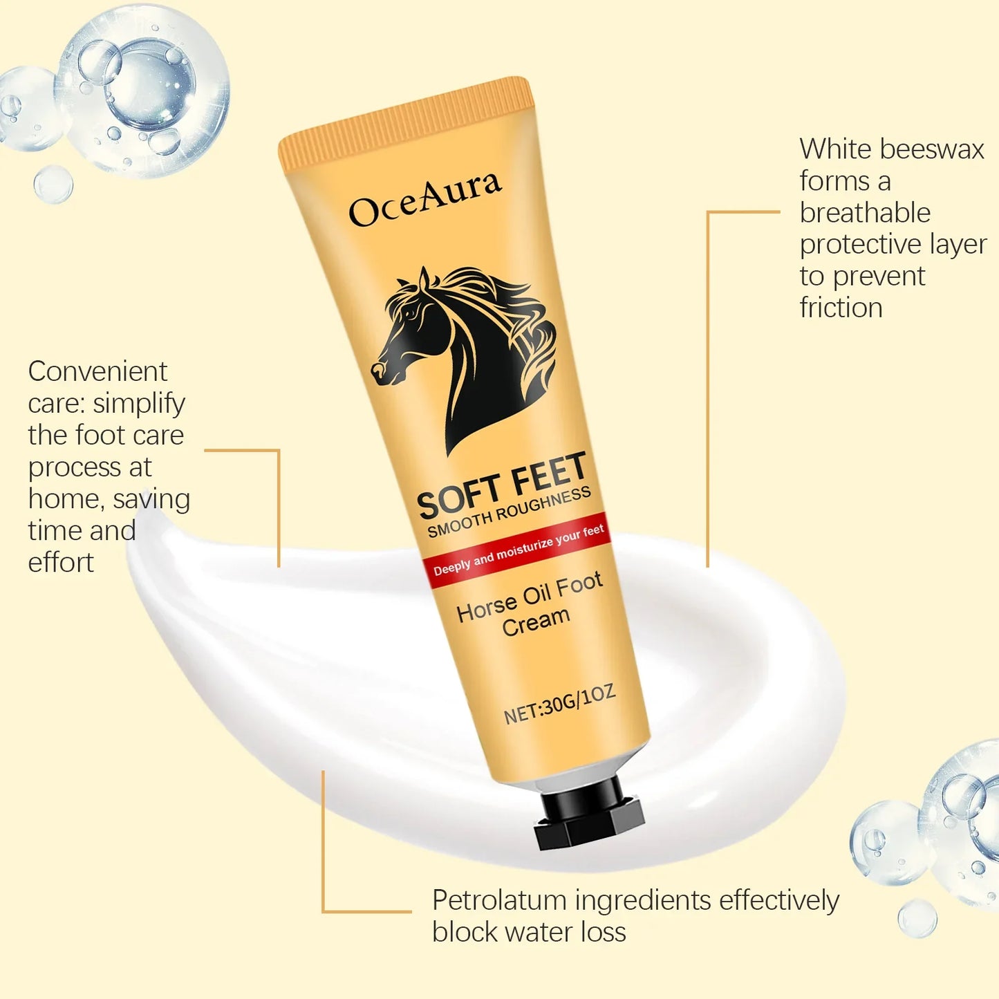 OceAura Horse Oil Foot Cream – Heel Repair & Callus Softener