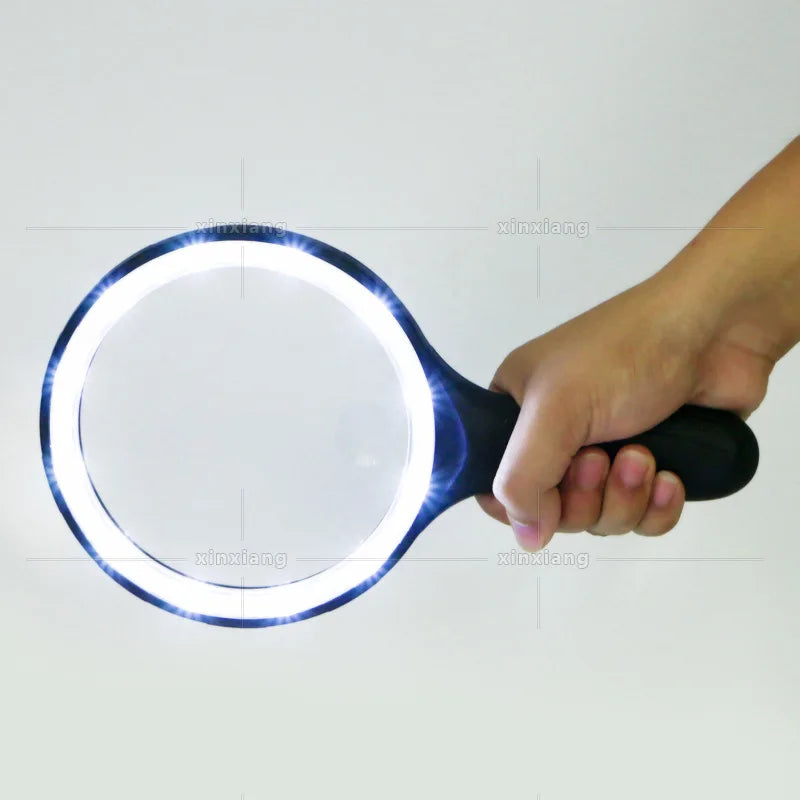 138Mm Large Handheld Magnifier 12 Led Lights Anti Slip Handle Double Magnification Magnifying Glass for Elderly Reading Peaceful Pleasures Health and Wellness