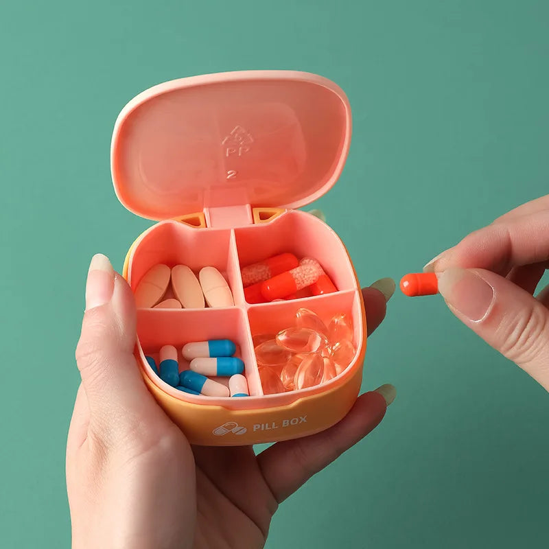 Mini Small Portable Travel Pill Box Vitamin Cases Container Organizer Storage Tablet 4 Grids Medicine Fish Oils Peaceful Pleasures Health and Wellness