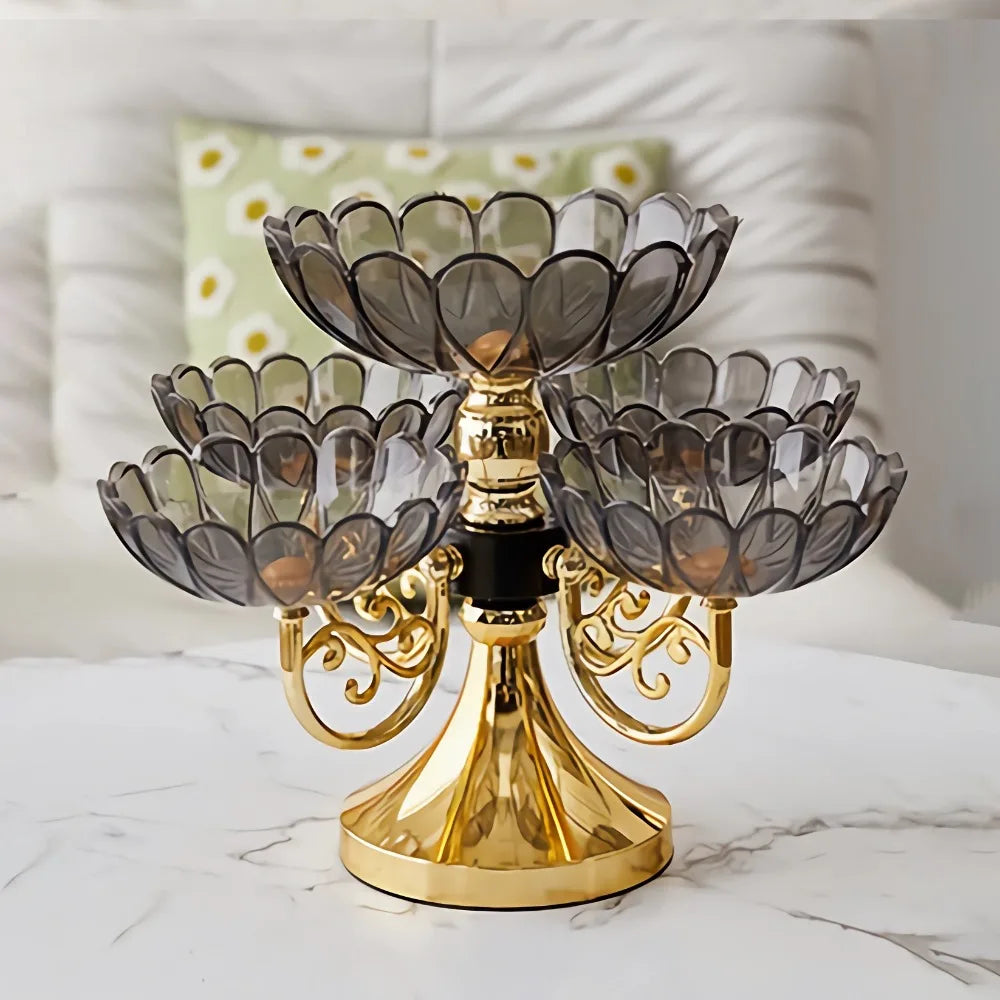 5-Tier Rotating Fruit Tray | European Glass & Iron Stand