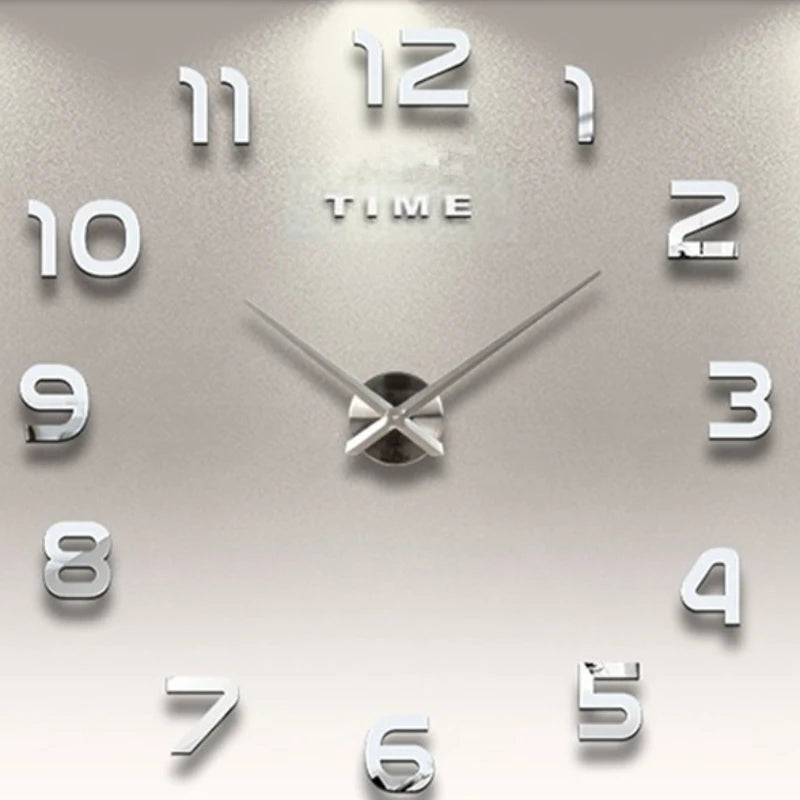 Modern 3D DIY Acrylic Mirror Wall Clock – Large Quartz Frameless Design
