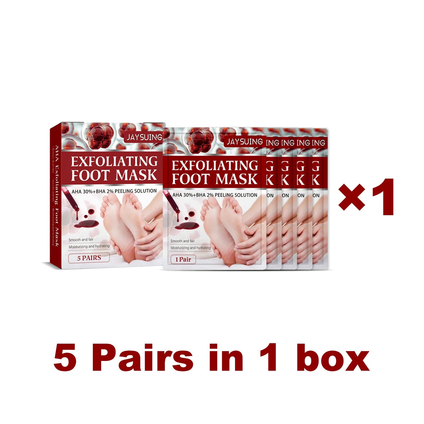 Jaysuing Exfoliating Foot Mask Moisturizing Pedicure Anti Crack Heel Foot Dead Skin Remover for Men Women Foot Care Beauty Peaceful Pleasures Health and Wellness 5 pairs in 1 box