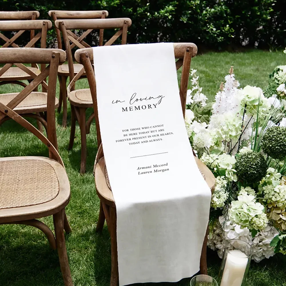 Personalized In Loving Memory Wedding Sign | White Linen Banner