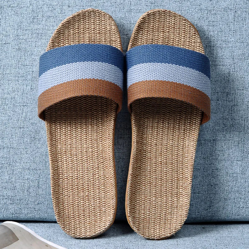 Men's Linen Flax Non-Slip Indoor Slippers | Summer Slides