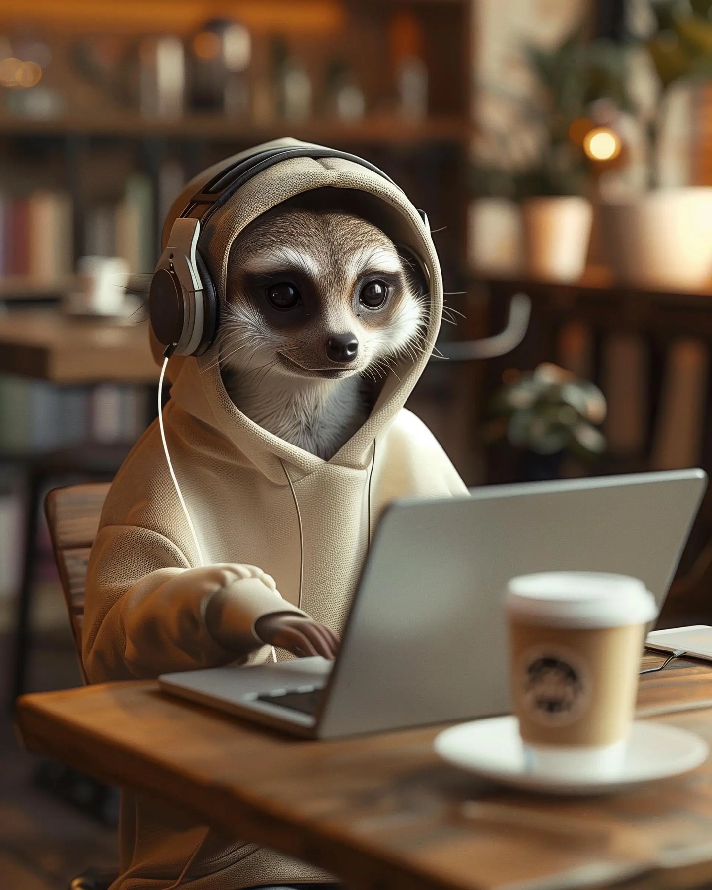 Funny Meerkat Canvas Wall Art | Cozy Animal Coffee Lover Print