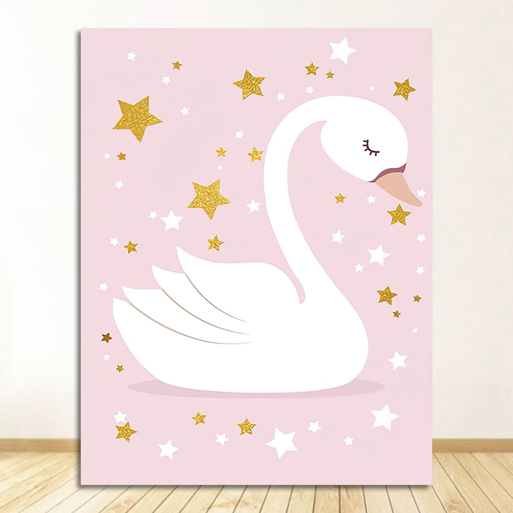 Pink Swan Nursery Canvas Wall Art | Custom Name Baby Girl Decor