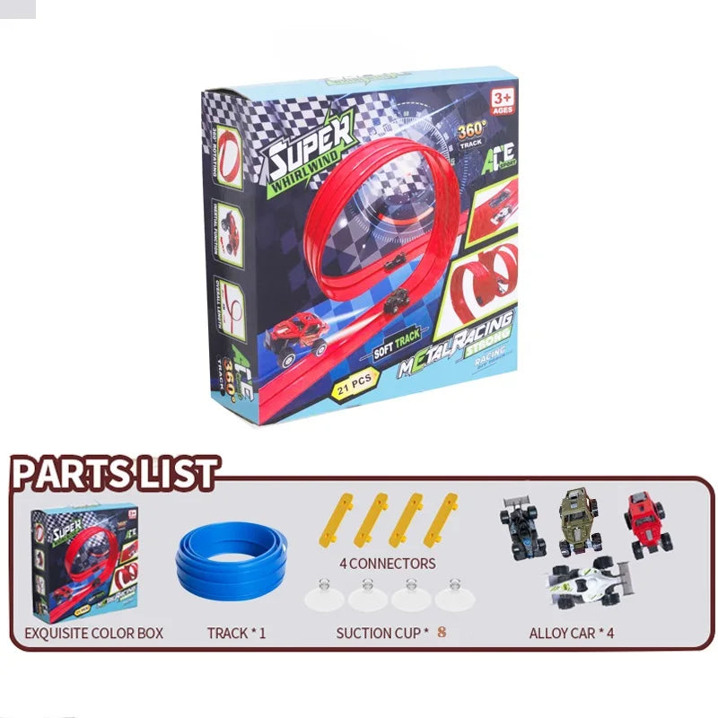 DIY Assembled Soft Track Car Inertia Return Kids Rolls Up Portable