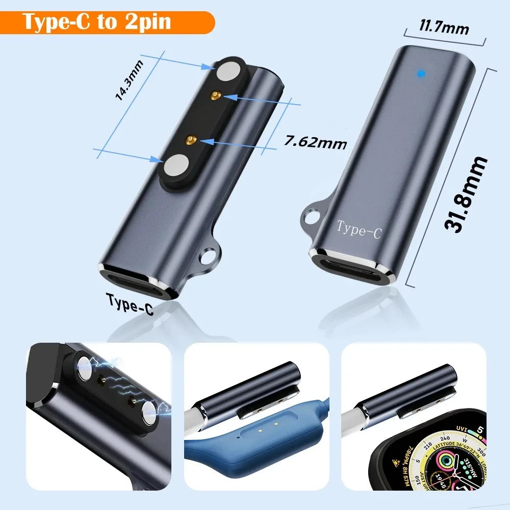 Suitable for Shokz devices bone transfer headset/smart watch charging adapter USB-C to 7.62MM 2-pin/4-pin magnetic charging port Peaceful Pleasures Health and Wellness Type-C to 2 Pin