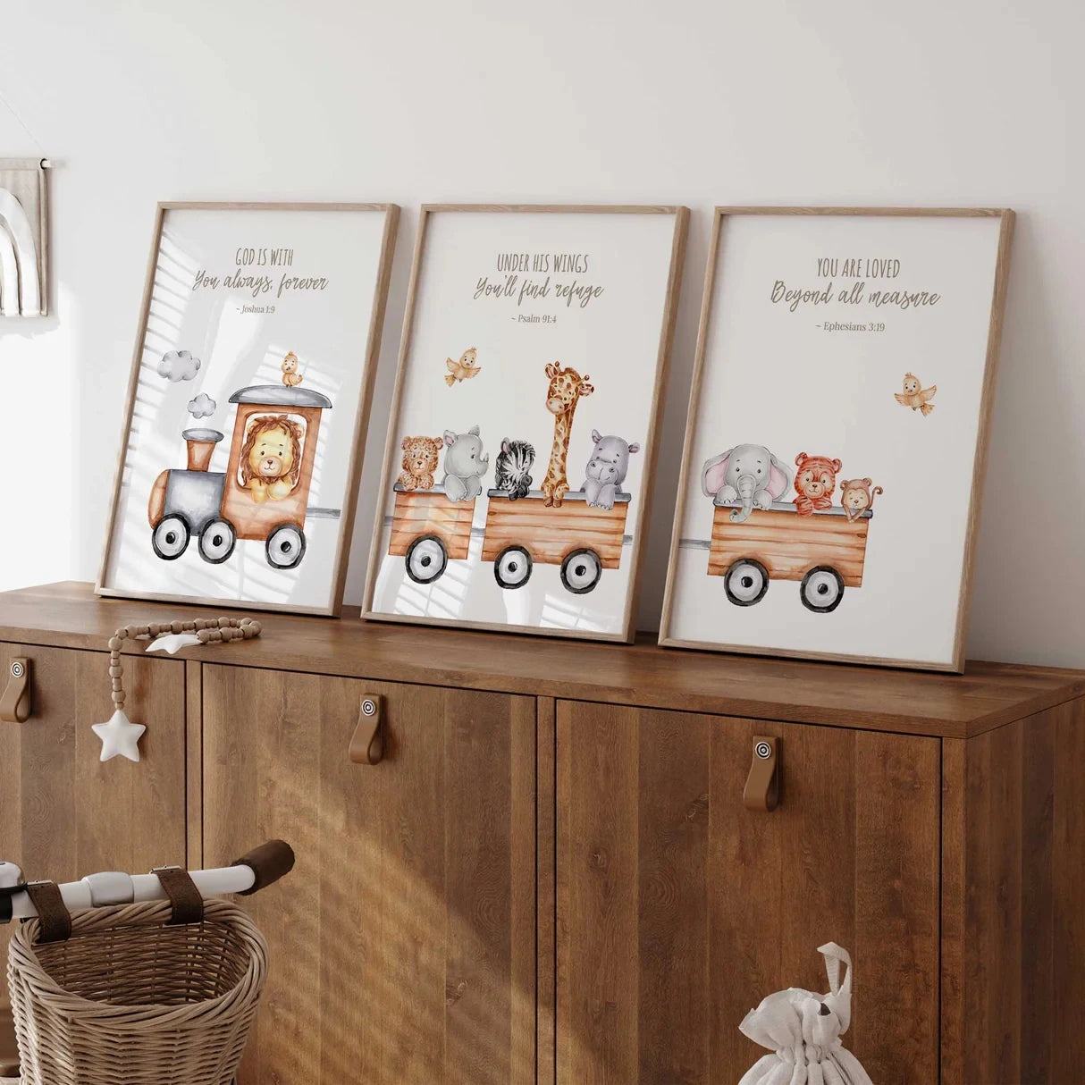 3-Piece Bible Verse Safari Train Kids Canvas Wall Art Set