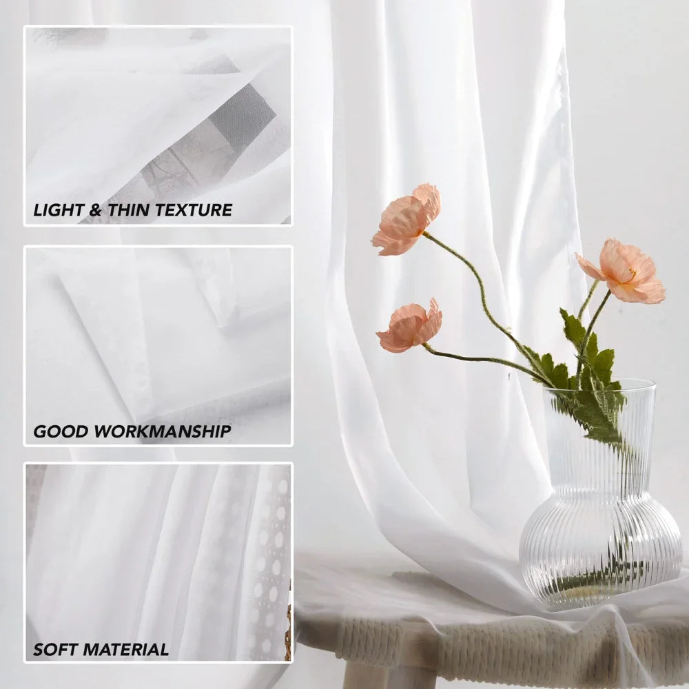 White/Black Semi Sheer Curtains Panels Rod Pocket For Children Living Room Window Tulle Bedroom Yard Curtain Voile Party Drapes Peaceful Pleasures Health and Wellness