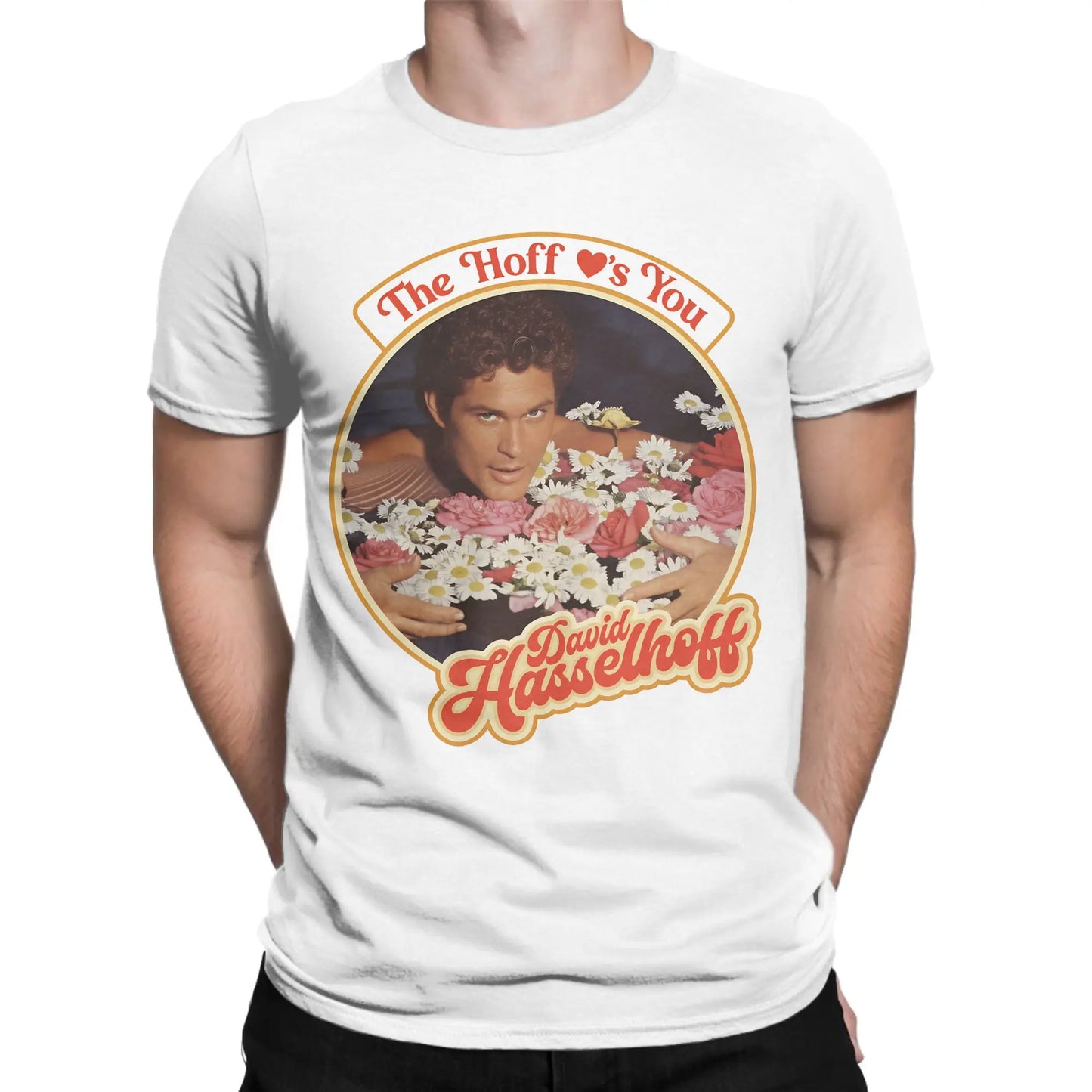 Men's David Hasselhoff T Shirt Cotton Clothes Vintage Short Sleeve Round Collar Tees New Arrival T-Shirts Peaceful Pleasures Health and Wellness WHITE XXXL