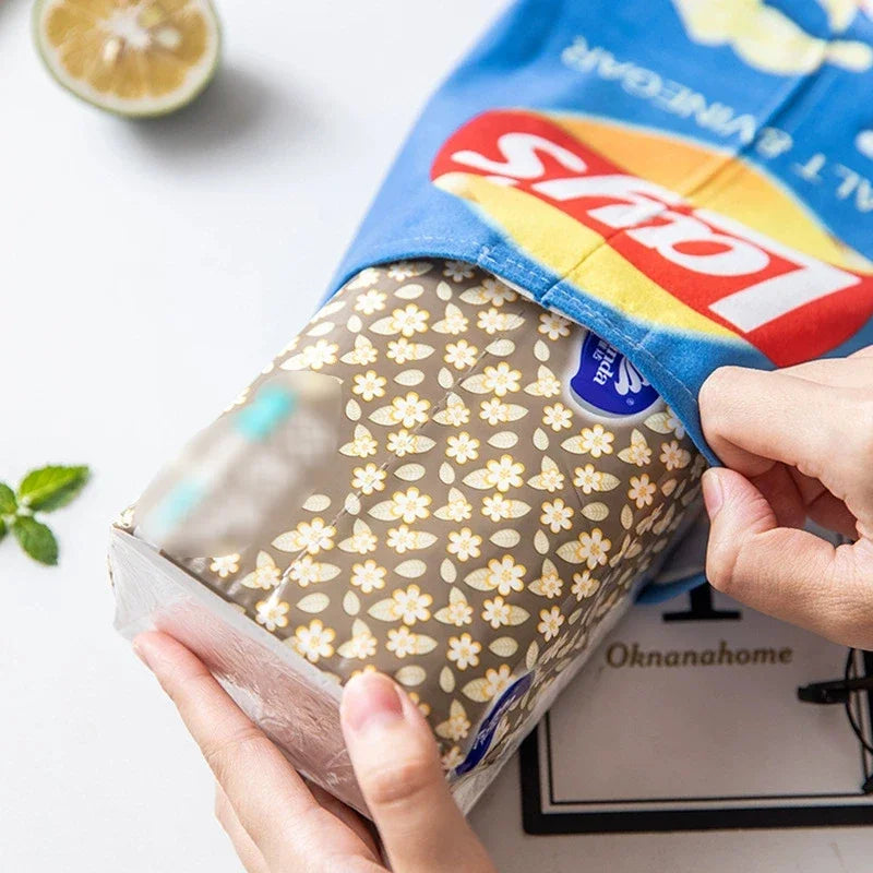 Creative Potato chip packaging bag style tissue box Living room facial tissue Bags Car Cute Paper box Household napkin paper box Peaceful Pleasures Health and Wellness