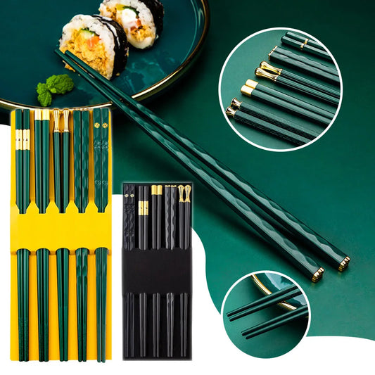 Premium Alloy Chopsticks Set – 5 Pairs, Non-Slip & Reusable Reusable Chopsticks Set Oasis Select