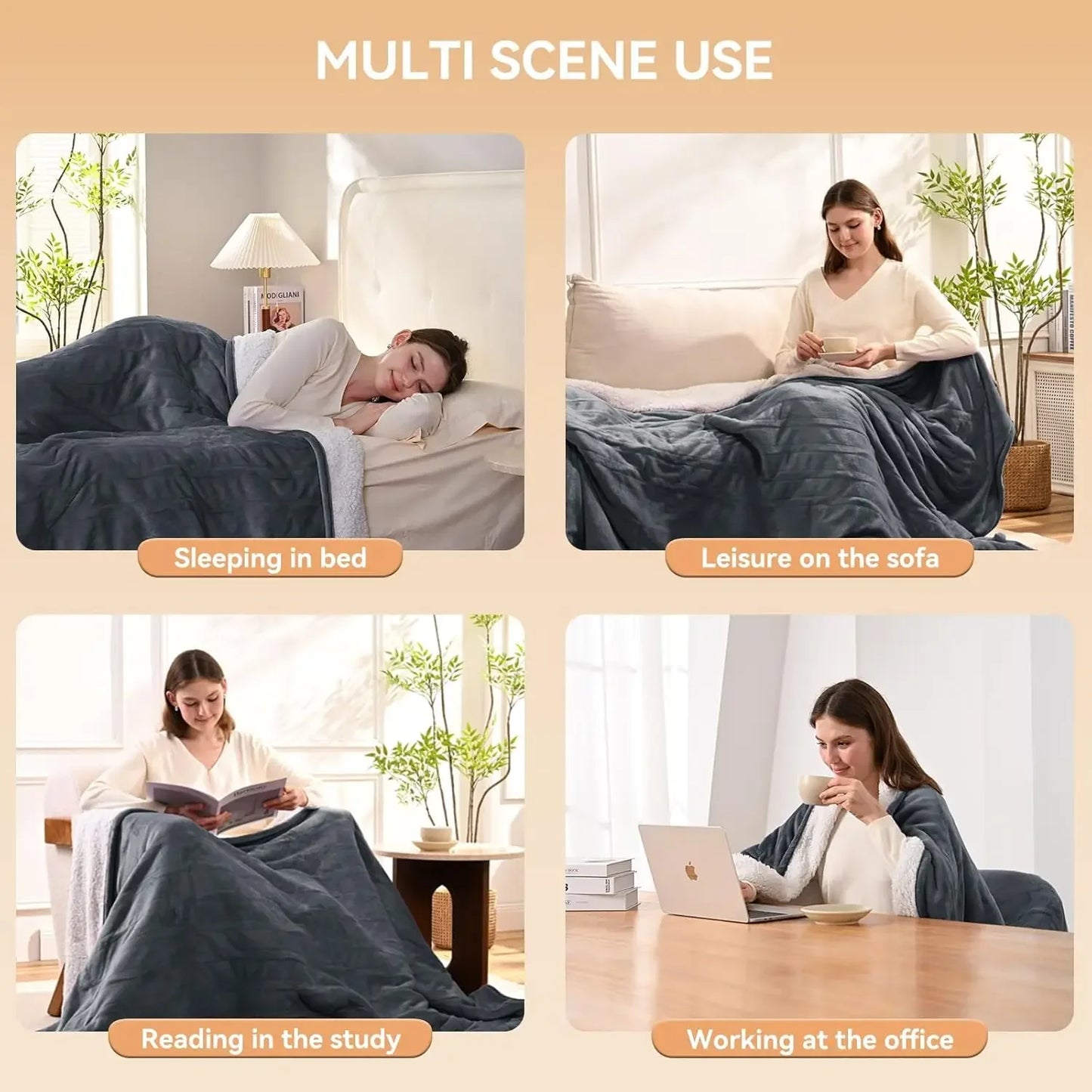 Queen Size Electric Heated Blanket with Dual Control, 9 Heat Levels, 10 Timers, Auto Shut-Off & Overheat Protection Peaceful Pleasures Health and Wellness
