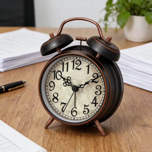 Antique Copper Twin-Bell Alarm Clock | Retro Silent Desk Clock Retro Alarm Clock Peaceful Pleasures Health and Wellness Default Title