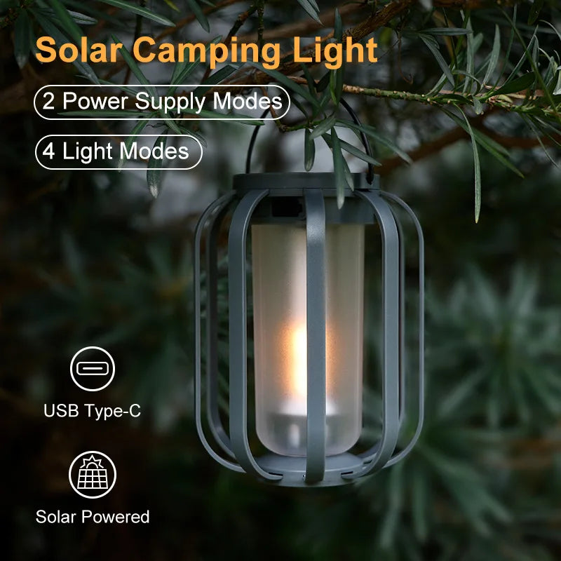 Solar Flame Camping Light | Outdoor Garden Tripod Ambient LED Solar Outdoor Light Peaceful Pleasures Health and Wellness
