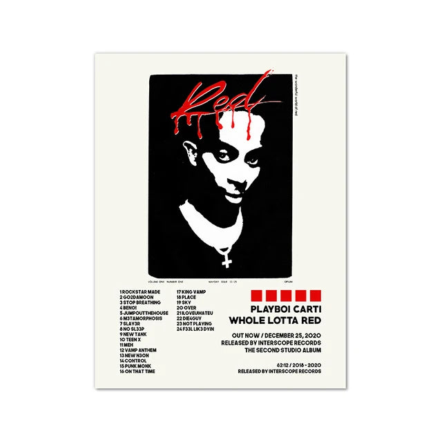 Playboi Carti Canvas Poster | Whole Lotta Red & Die Lit Wall Art