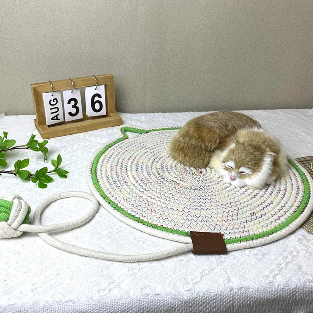 Cotton Rope Woven Cat Scratching Mat and Toy Ball Combo Cat Sleeping Pad Scratch-Resistant Wear-Resistant Washable Pet Mat Peaceful Pleasures Health and Wellness