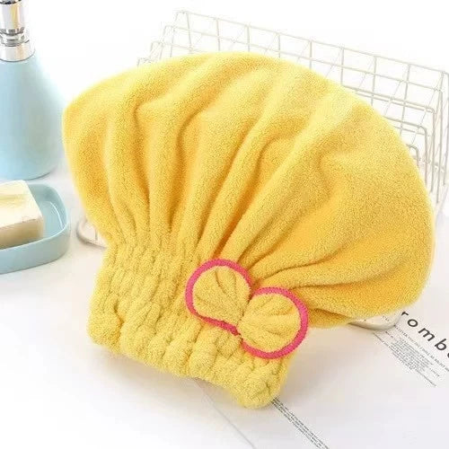 Microfibre Quick-Dry Hair Towel Wrap Cap with Bowknot | Women Hair Towel Wrap Cap Peaceful Pleasures Health and Wellness 1pc yellow