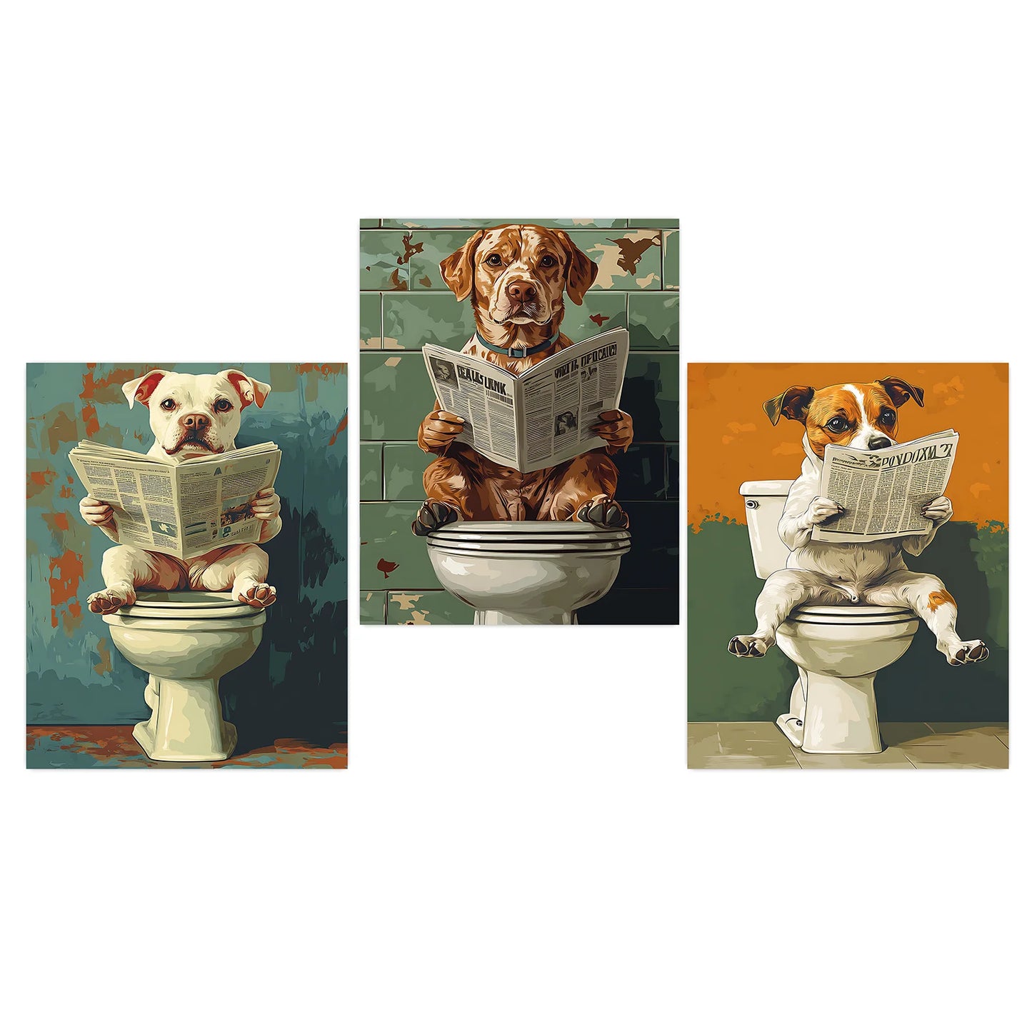 Vintage Animal Bathroom Wall Art, Funny Dog Retro Pop Art Canvas Painting, Nordic Toilet Poster Print for Restroom Room Decor Peaceful Pleasures Health and Wellness 01 40x50cm No Frame China Mainland