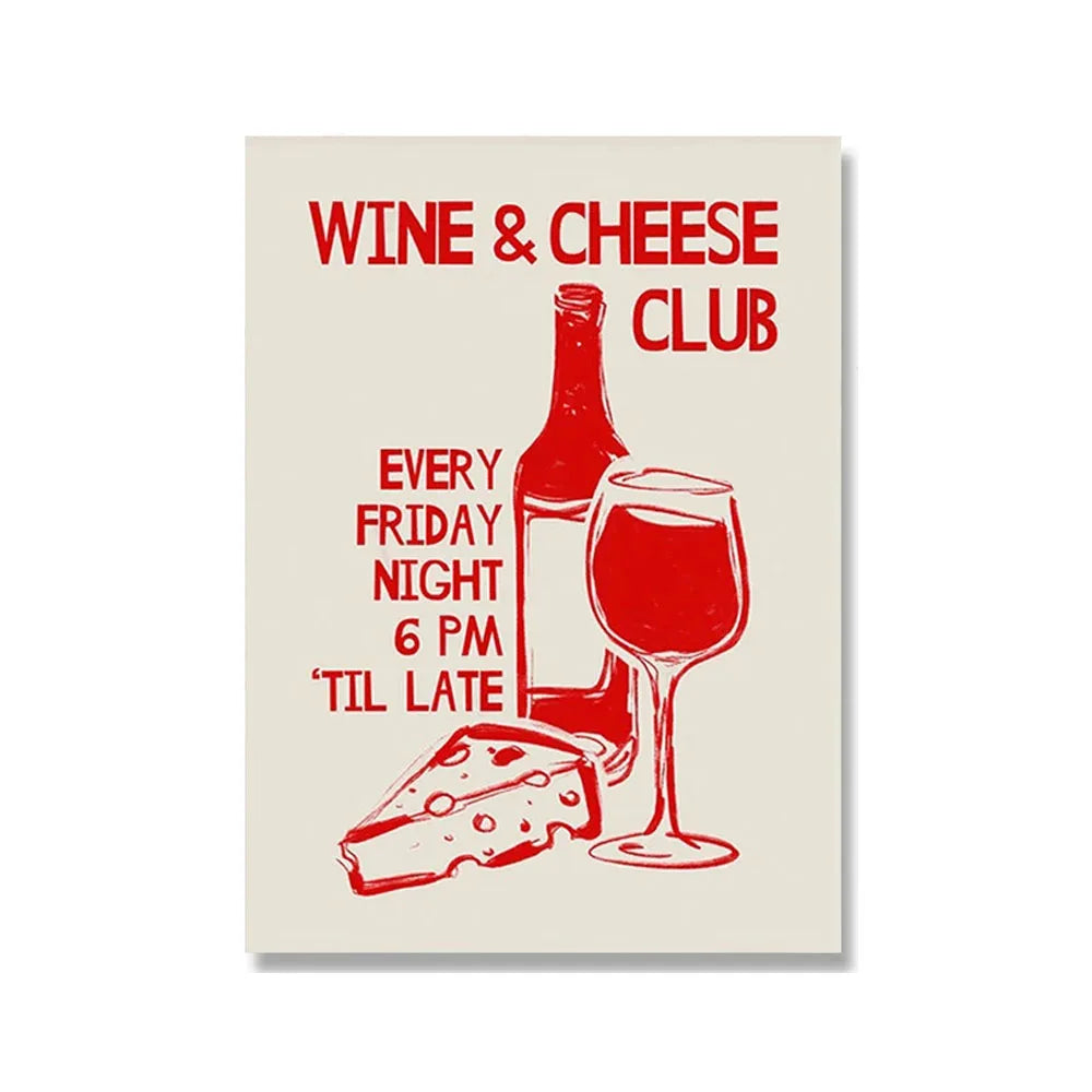 Wine & Cheese Noodles Wall Art Canvas Painting Modern Aesthetic Posters Prints Art for Dorm Kitchen Bar Club Home Decor Unframed Peaceful Pleasures Health and Wellness MD0433 40x50cm Unframed