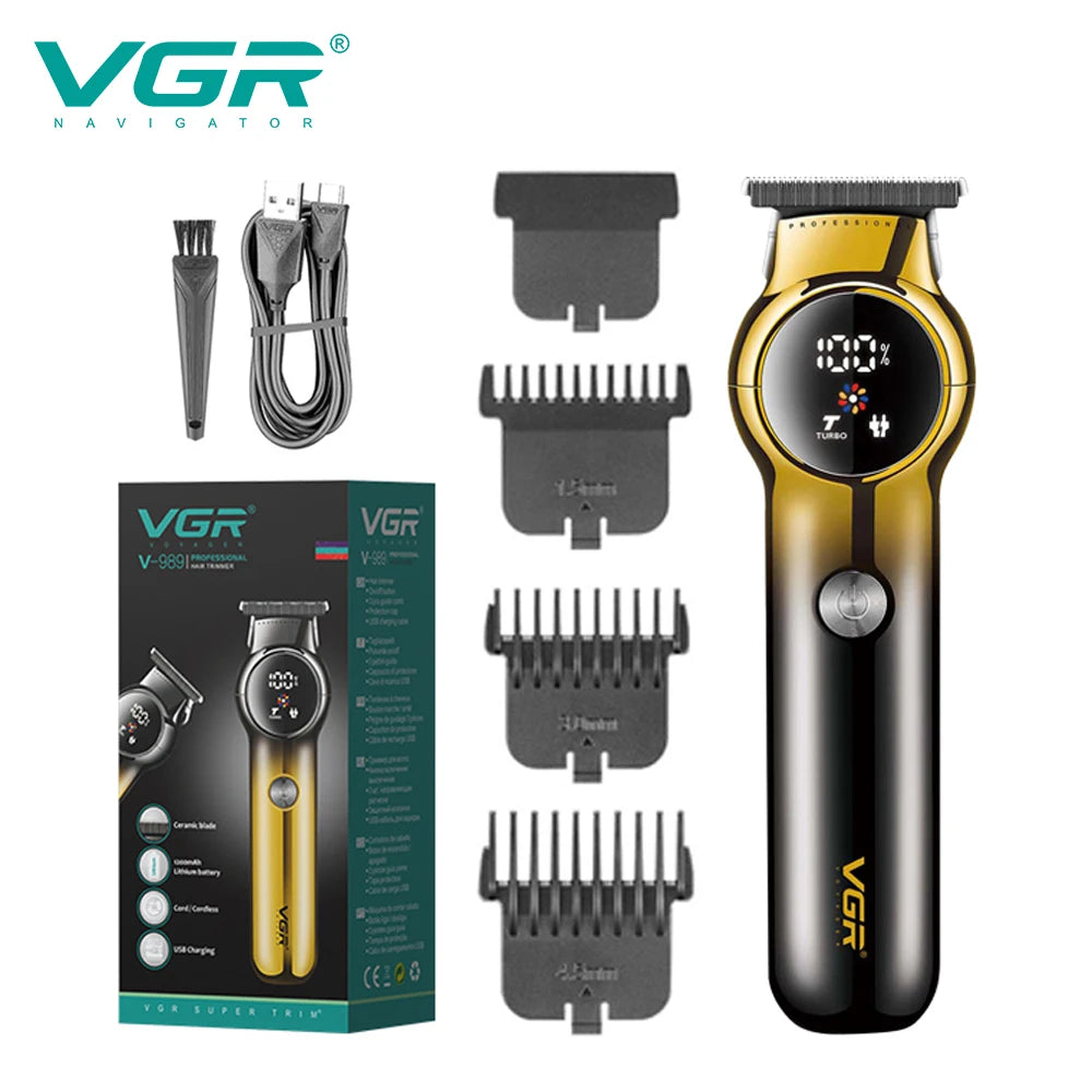 VGR 989 Men's Hair Clipper Gradient Color Body Hair Trimmer USB Dual Use Pusher Powerful LED Intelligent Digital Display Pusher Peaceful Pleasures Health and Wellness V-989black