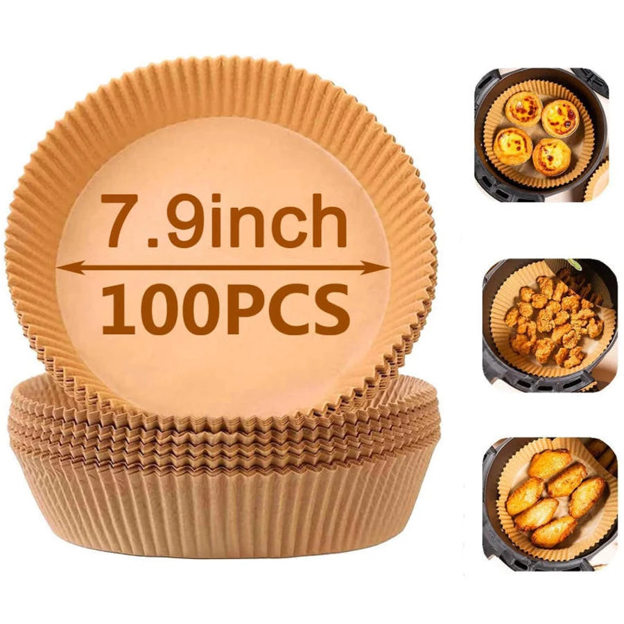 Air Fryer Liner Round Parchment Paper – 100 or 200 Pack 7.9" Unbleached Non-Stick Disposable Baking Liners