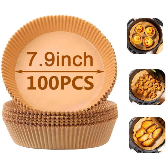 Air Fryer Liner Round Parchment Paper – 100 or 200 Pack 7.9" Unbleached Non-Stick Disposable Baking Liners Peaceful Pleasures Health and Wellness