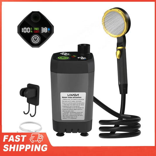 Adjustable 6000mAh Shower Camping Pump RV Outdoor Camp W Full Screen Peaceful Pleasures Health and Wellness