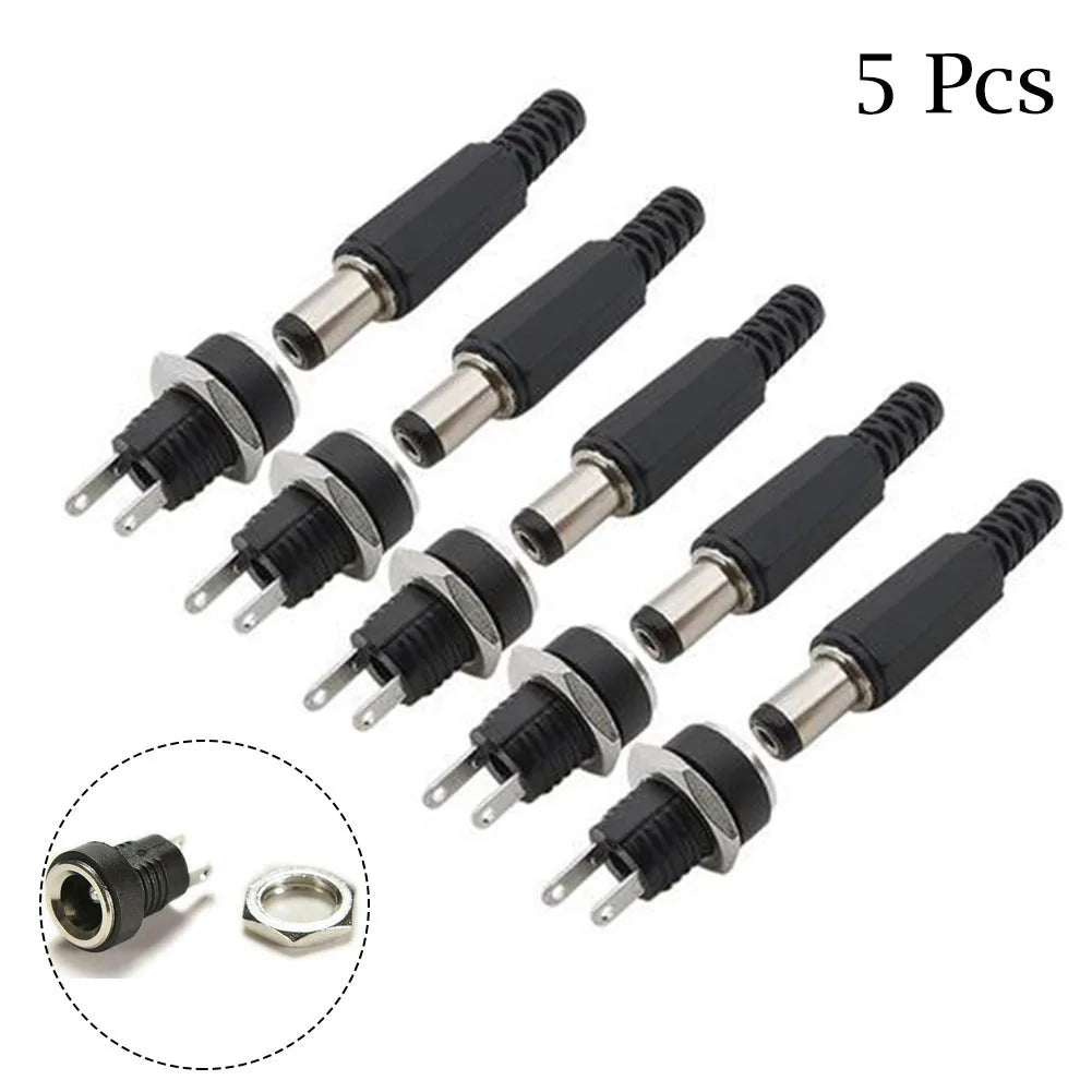 5 Pair 12V Male Female Socket Panel Mount DC Power Connector 5x2