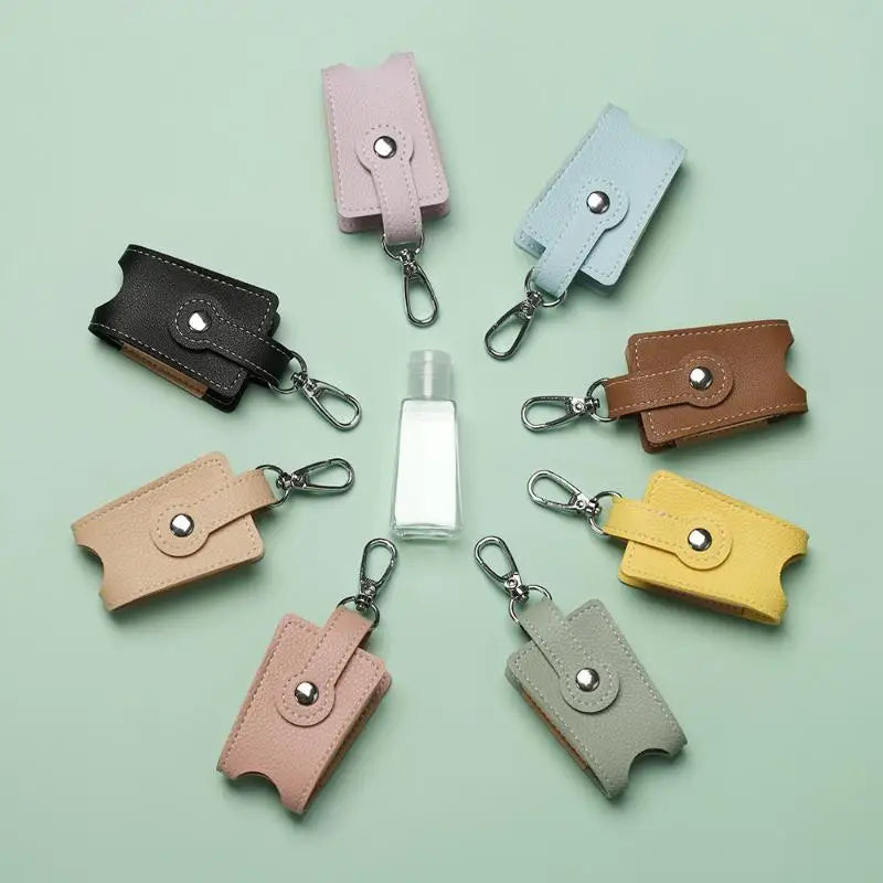 PU Leather Hand Sanitizer Holder & Refillable Bottle + Carabiner
