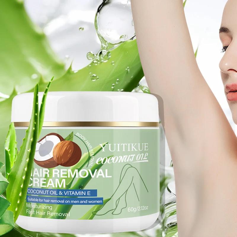 Yuitikue Coconut Oil Hair Removal Cream, 60g Moisturizing Fast Hair Remover with Vitamin E, Unisex Body Hair Removal Peaceful Pleasures Health and Wellness