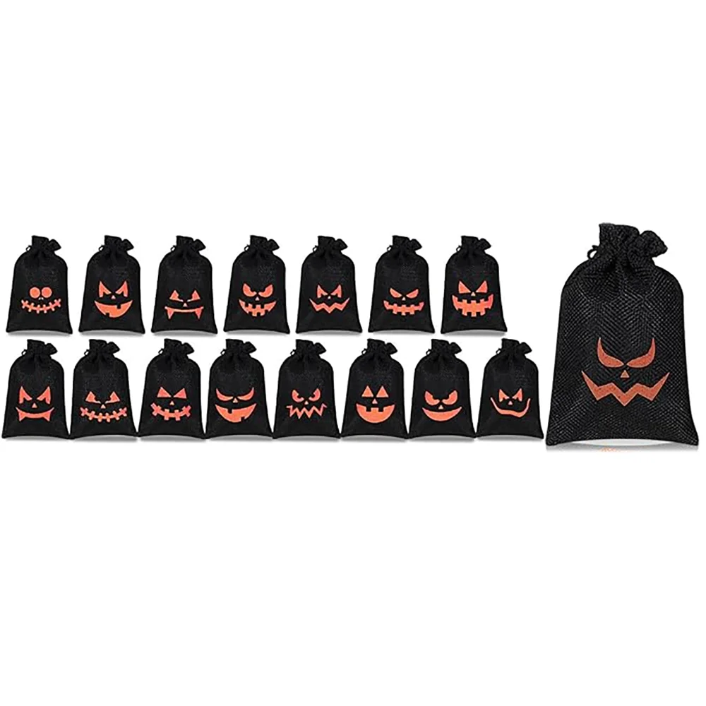 16-Piece Pumpkin Burlap Candy Bags | Halloween Trick or Treat