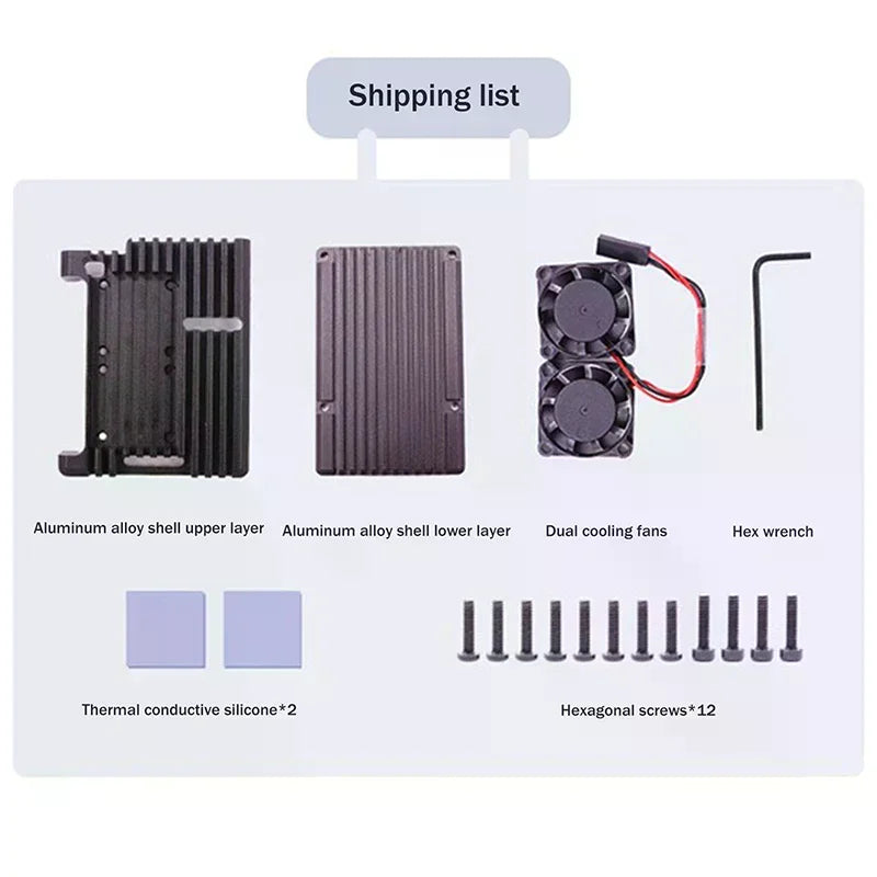 Raspberry Pi 4 Aluminum Case with Dual Cooling Fan – Black Metal