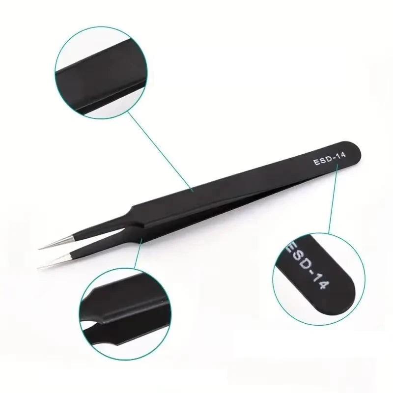 6pcs Precision Long Tweezers Set ESD Anti-Static Stainless SteelTweezers Repair Tools For Electronics Repair Soldering Craft Peaceful Pleasures Health and Wellness