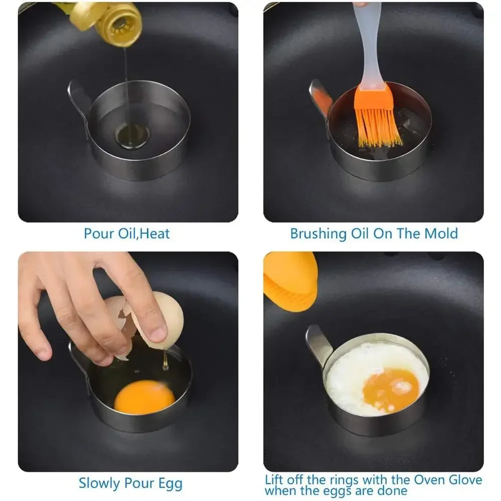 Egg Frying Mold Home Kitchen Baking Mold 304 Stainless Steel Egg Frying Round Mould Creative Mould with Heat-resistant Handle Peaceful Pleasures Health and Wellness