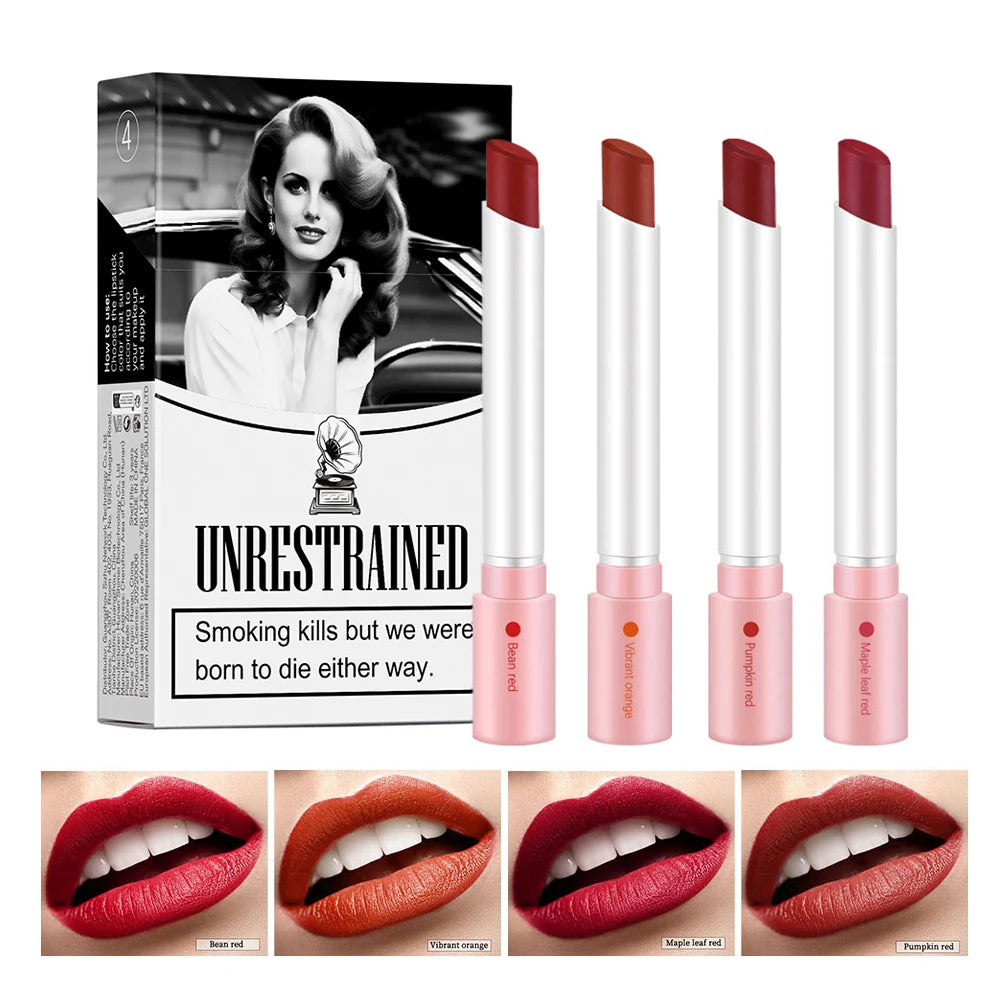 4Colors/set Cigarette Lip Gloss Set Velvet Matte Waterproof Long-lasting Lip Non-Stick Cup Cigarette Lipstick Makeup For Women Peaceful Pleasures Health and Wellness