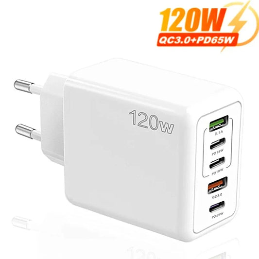 120W 5-Port USB-C PD Fast Wall Charger | Quick Charge 3.0 Multi-Port Wall Charger Peaceful Pleasures Health and Wellness