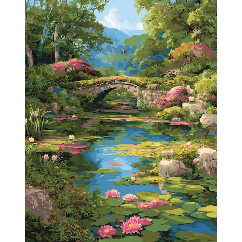 GATYZTORY Paint By Number Landscape Drawing On Canvas HandPainted Art Gift DIY Pictures By Number Lotus Pond Kits Home Decor Peaceful Pleasures Health and Wellness 1-4 40x50cm Unframed