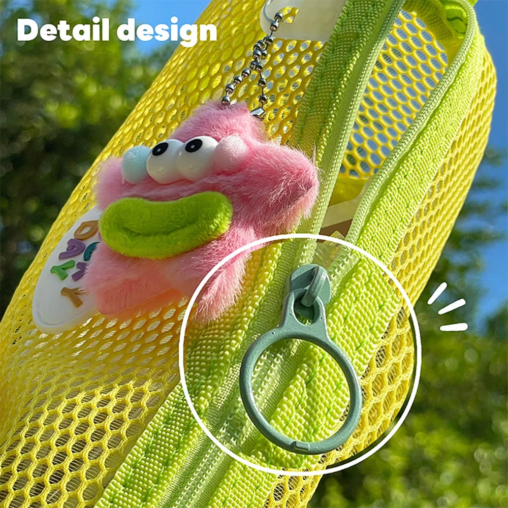 Colorful Visual Mesh Pencil Case Large Opening Capacity Student Exam
