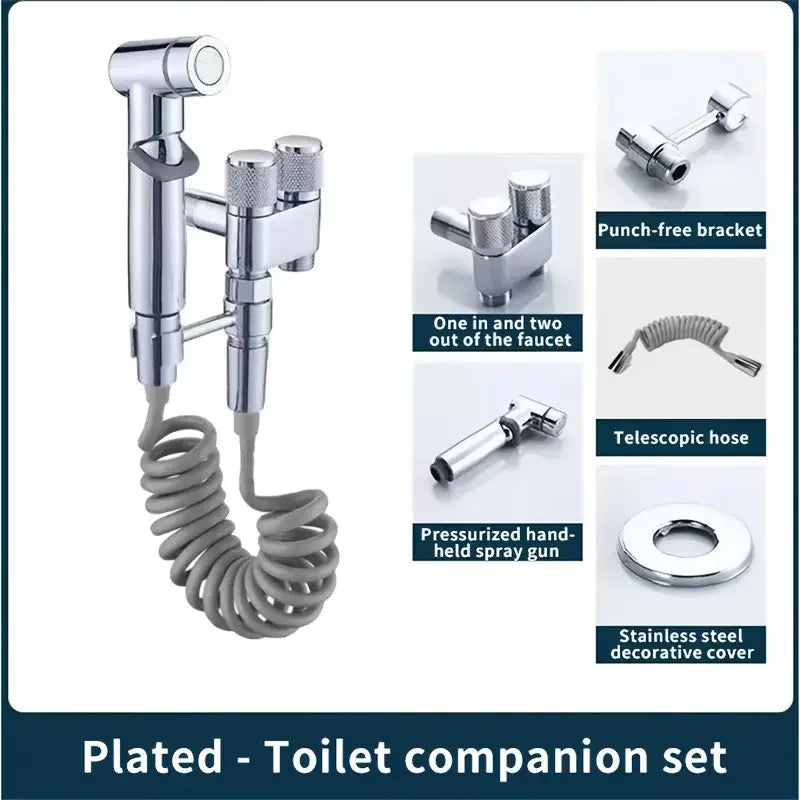 Stainless Steel Handheld Bidet Sprayer Set | Dual Outlet Valve