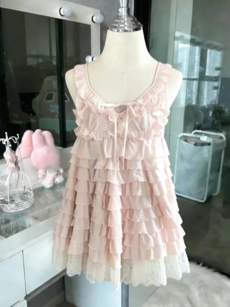 French Style Sweet Cute Polka Dot Splicing Dress Lace Bow Korean Fashion Dresses New Design Slim Waist Lady Y2k Mini Dress Peaceful Pleasures Health and Wellness 7281 dress XL