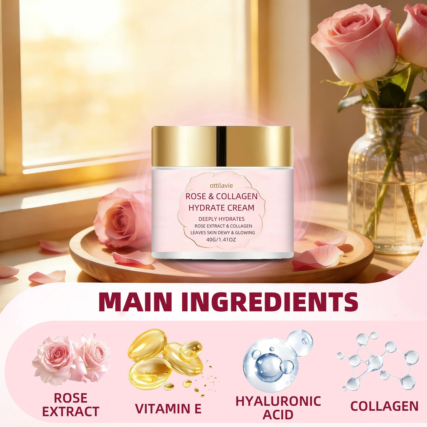 Ottilavie Rose Collagen Hydrating Face Cream | All Skin Types