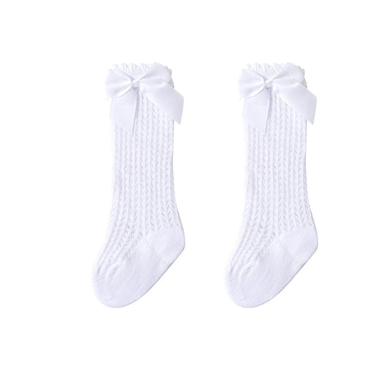 Baby Girl Bow Lace Knee High Socks | 0–24 Months Cotton