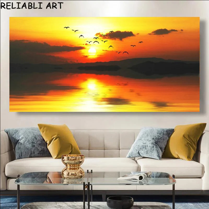 Sunset Beach Large Canvas Wall Art | Landscape Poster No Frame