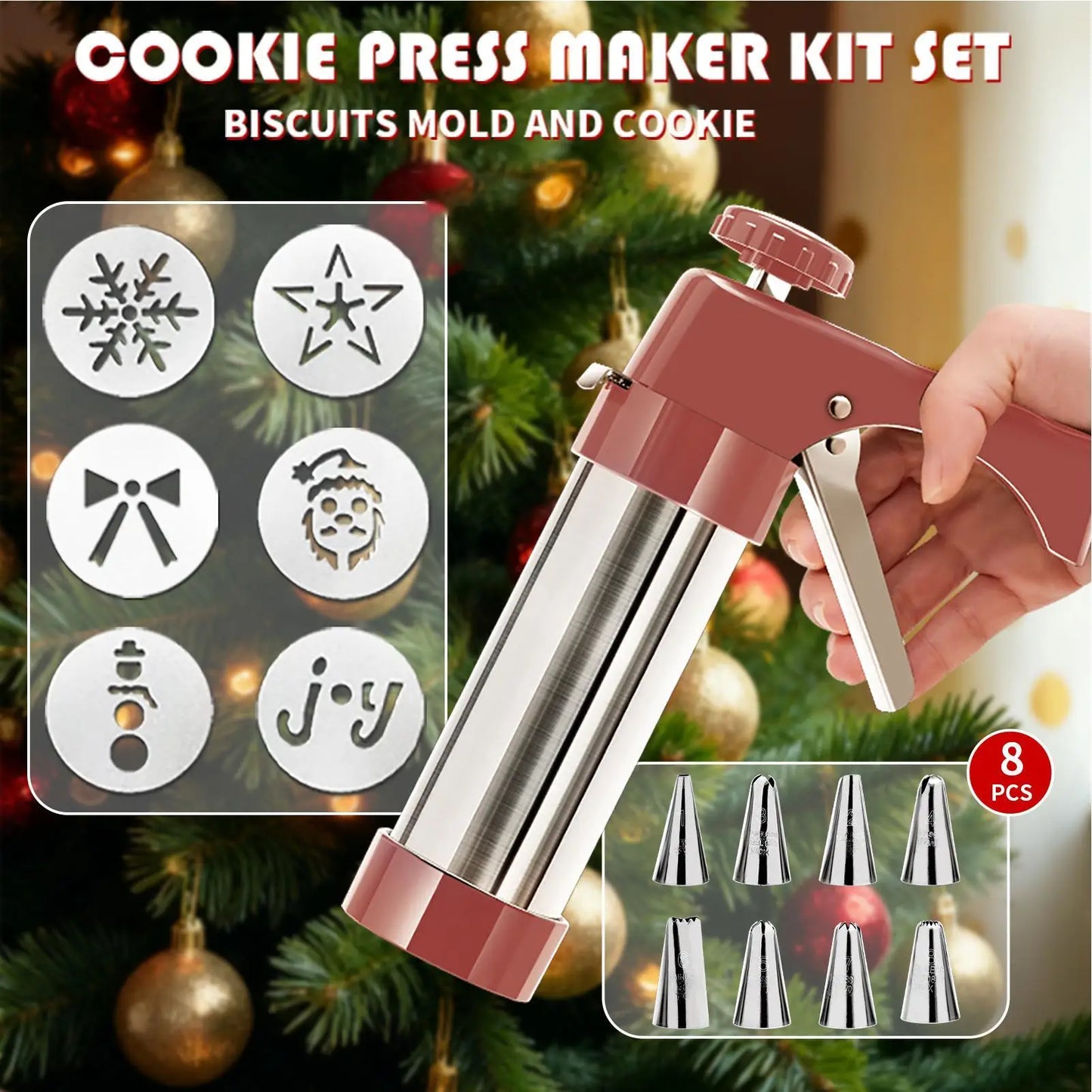 Manual Cookie Press Set – 8 Nozzles & 13 Molds | Stainless Steel Cookie Press Set Peaceful Pleasures Health and Wellness